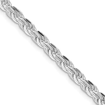 Sterling Silver Rhodium-plated 4.25mm Diamond-cut Rope Chain Necklace - Larson Jewelers