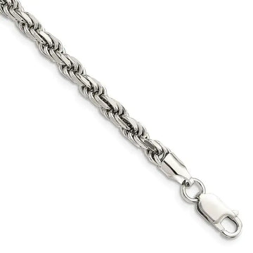 Sterling Silver Rhodium-plated 4.75mm Diamond-cut Rope Chain Bracelet - Larson Jewelers