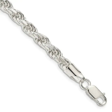 Sterling Silver 5.75mm Diamond-cut Rope Chain Bracelet - Larson Jewelers