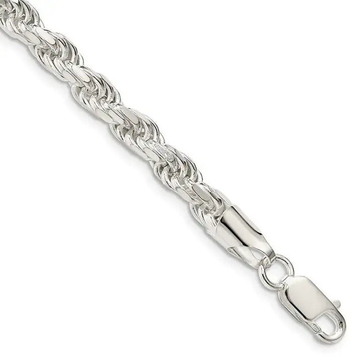 Sterling Silver 5.75mm Diamond-cut Rope Chain Bracelet - Larson Jewelers