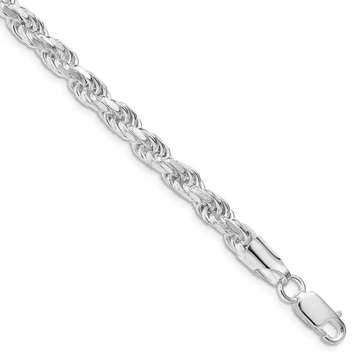 Sterling Silver Rhodium-plated 5.75mm Diamond-cut Rope Chain Bracelet - Larson Jewelers