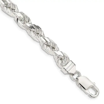 Sterling Silver 7mm Diamond-cut Rope Chain Bracelet - Larson Jewelers