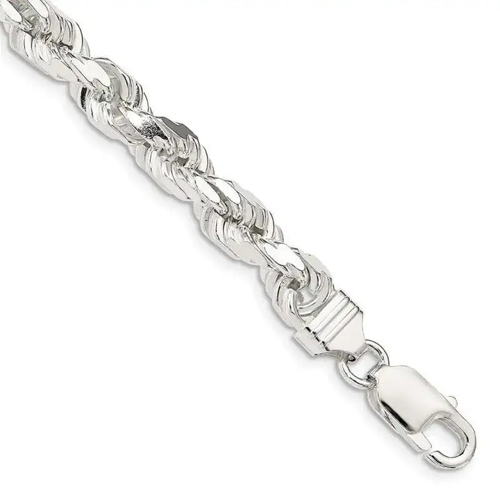 Sterling Silver 7mm Diamond-cut Rope Chain Bracelet - Larson Jewelers