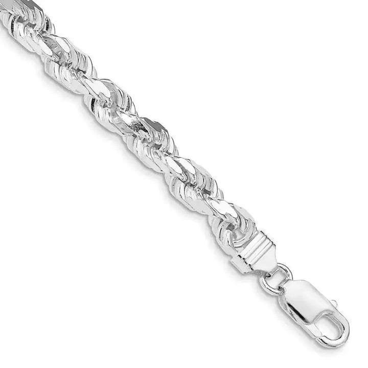 Sterling Silver Rhodium-plated 7mm Diamond-cut Rope Chain Bracelet - Larson Jewelers