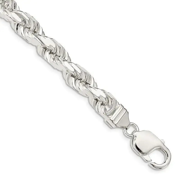 Sterling Silver 8mm Diamond-cut Rope Chain Bracelet - Larson Jewelers