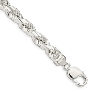 Sterling Silver 8mm Diamond-cut Rope Chain Bracelet - Larson Jewelers