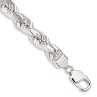 Pulsera de cadena de cuerda con corte de diamante de 9,5 mm de plata esterlina