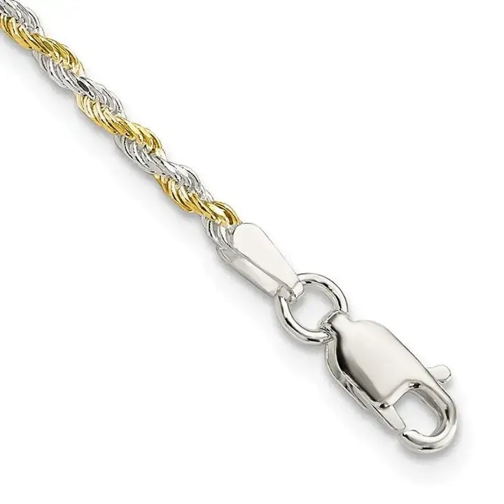 Sterling Silver And Vermeil 1.85mm Diamond-cut Rope Chain Bracelet - Larson Jewelers
