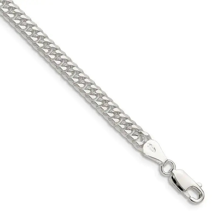 Sterling Silver Polished 4.8mm Double Diamond-cut Curb Chain Bracelet - Larson Jewelers