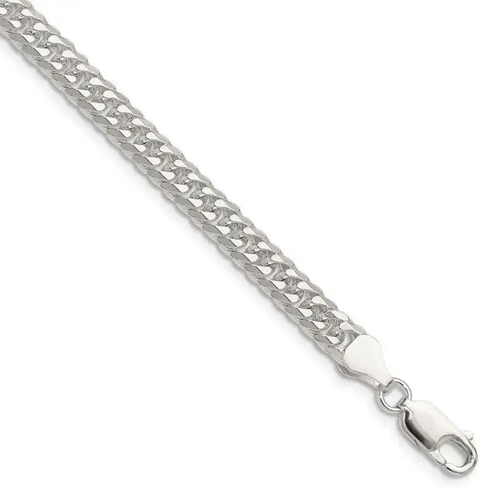 Sterling Silver Polished 5.7mm Double Diamond-cut Curb Chain Bracelet - Larson Jewelers