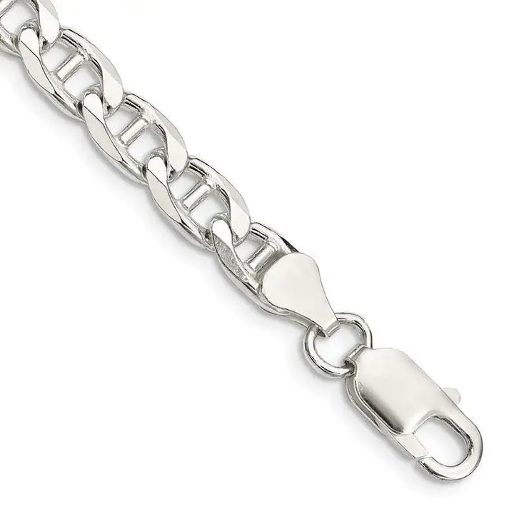 Sterling Silver 6.5mm Flat Cuban Anchor Chain Bracelet - Larson Jewelers