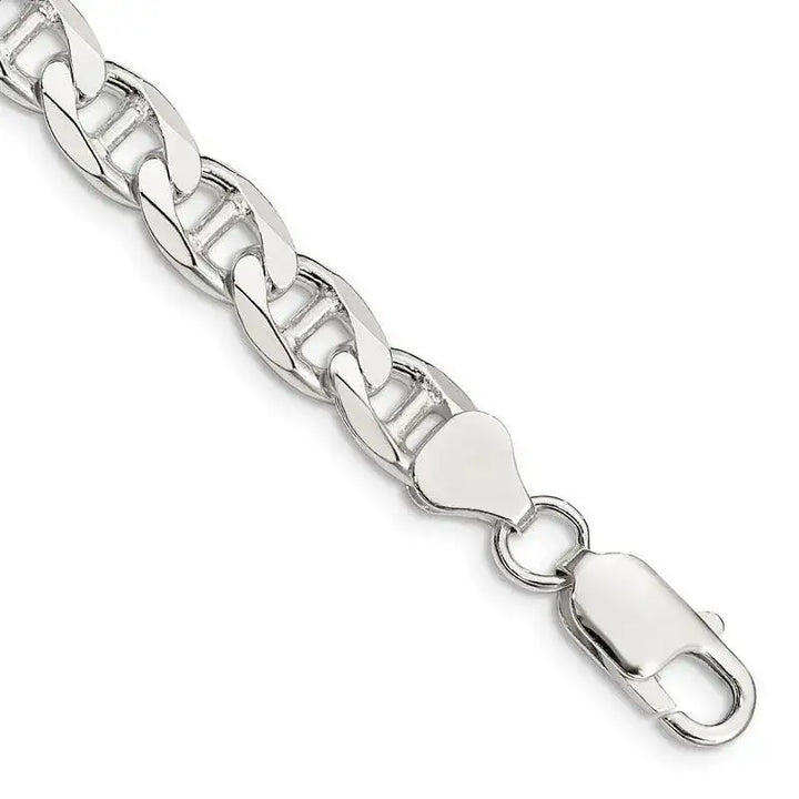 Sterling Silver 7.4mm Flat Cuban Anchor Chain Bracelet - Larson Jewelers