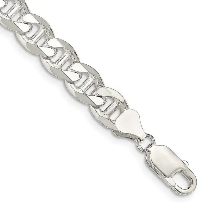 Sterling Silver 8.25mm Flat Cuban Anchor Chain Bracelet - Larson Jewelers