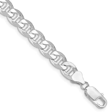Sterling Silver Rhodium-plated 8.25mm Flat Cuban Anchor Chain Bracelet - Larson Jewelers
