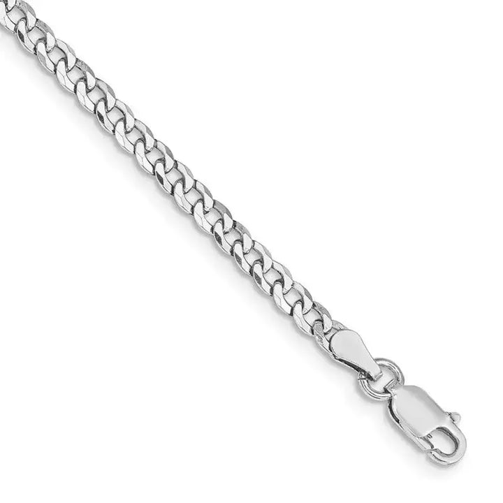 Sterling Silver Rhodium-plated 3.2mm Beveled Curb Chain Bracelet - Larson Jewelers