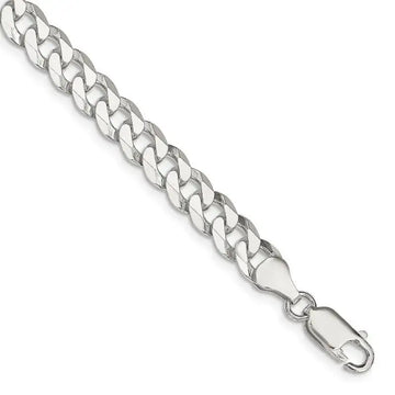 Sterling Silver 7mm Beveled Curb Chain Bracelet - Larson Jewelers