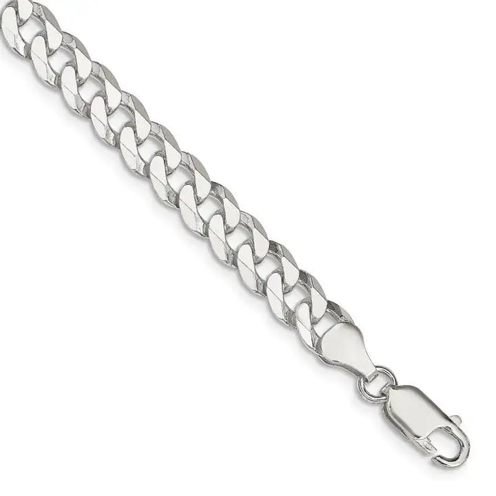 Sterling Silver 7mm Beveled Curb Chain Bracelet - Larson Jewelers