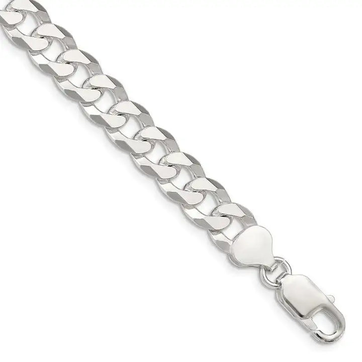Sterling Silver 8.5mm Beveled Curb Chain Bracelet - Larson Jewelers