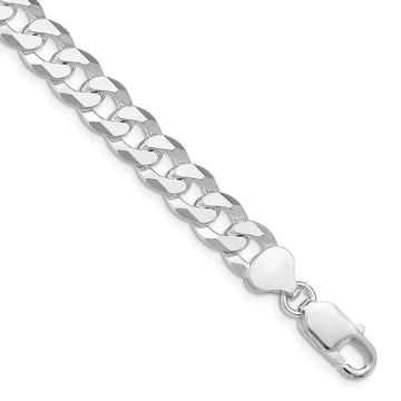 Sterling Silver Rhodium-plated 8.5mm Beveled Curb Chain Bracelet - Larson Jewelers