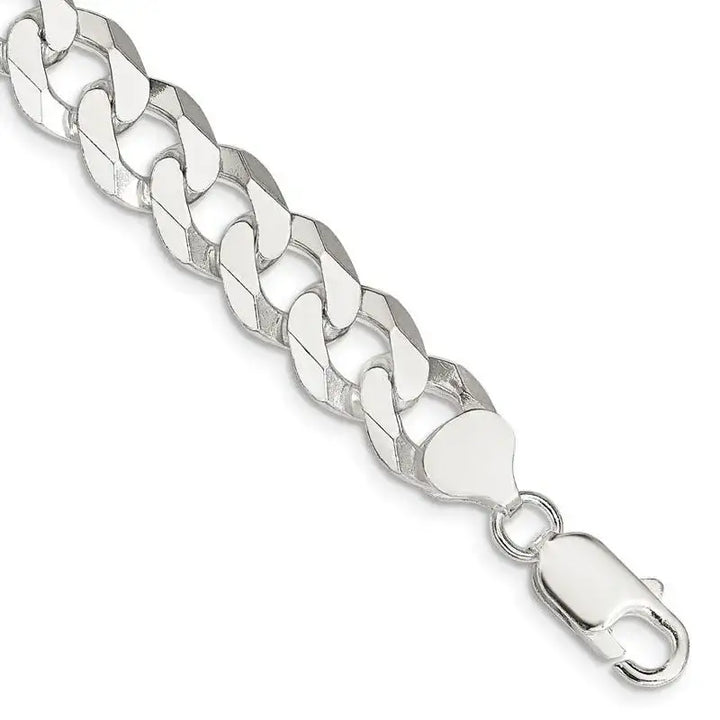 Sterling Silver 10.6mm Beveled Curb Chain Bracelet - Larson Jewelers