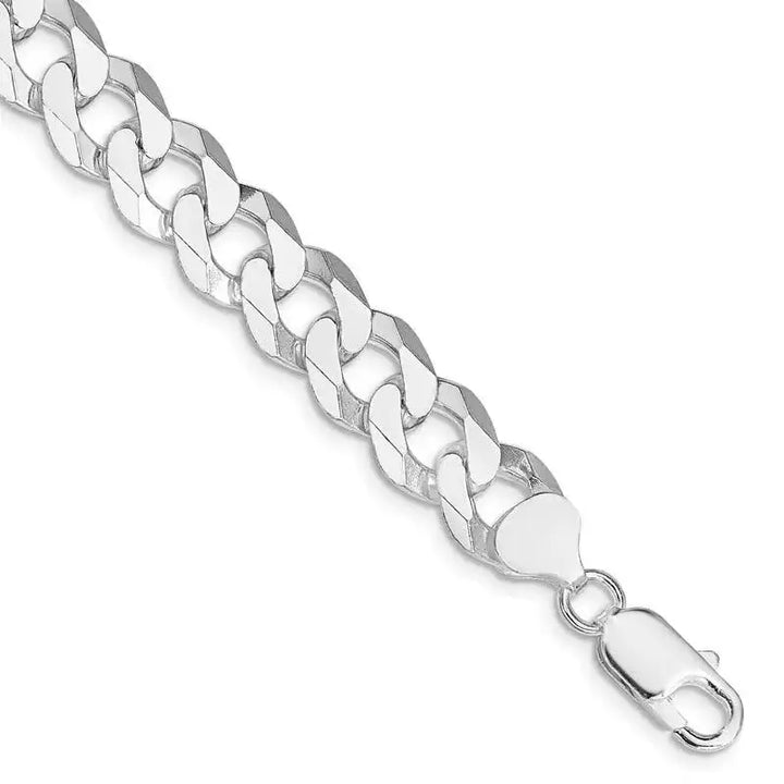 Sterling Silver Rhodium-plated 10.6mm Beveled Curb Chain Bracelet - Larson Jewelers