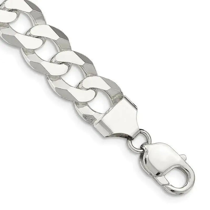 Sterling Silver 13mm Beveled Curb Chain Bracelet - Larson Jewelers
