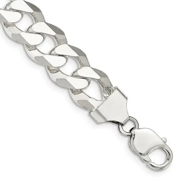 Sterling Silver 14mm Beveled Curb Chain Bracelet - Larson Jewelers