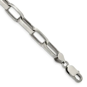 Sterling Silver Antiqued 8mm Elongated Open Link Chain Bracelet - Larson Jewelers
