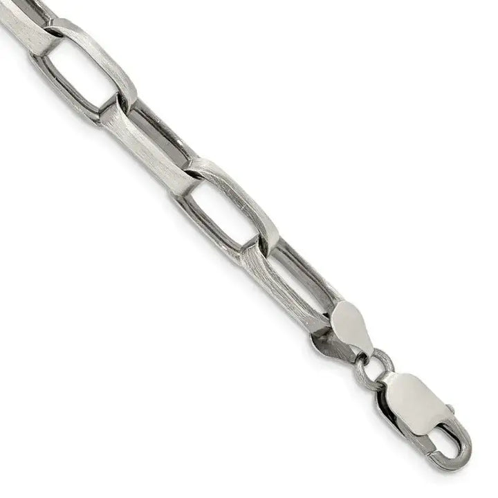 Sterling Silver Antiqued 8mm Elongated Open Link Chain Bracelet - Larson Jewelers