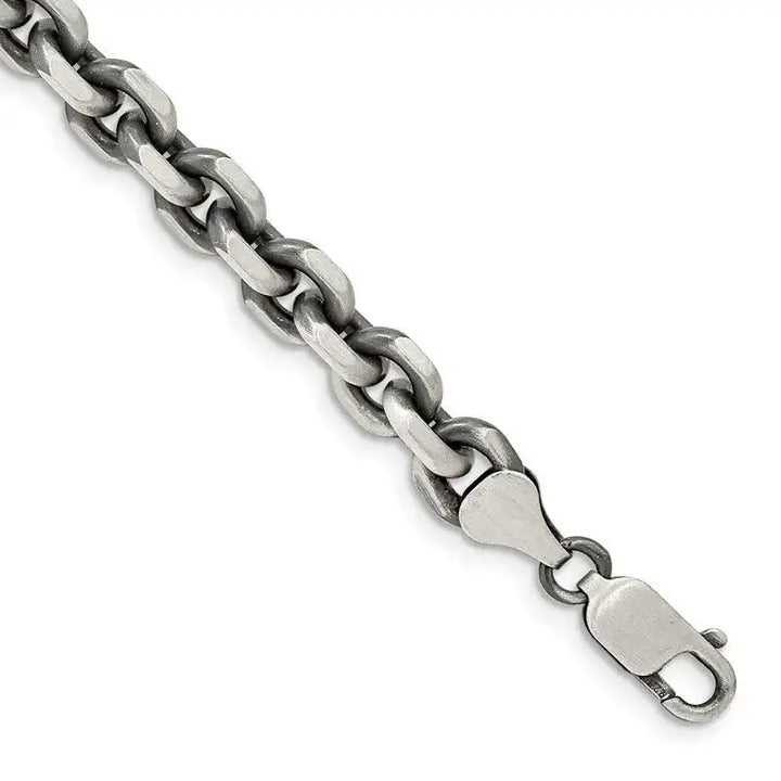 Sterling Silver Antiqued 7.0mm D/C Elongated Open Link Chain Bracelet - Larson Jewelers