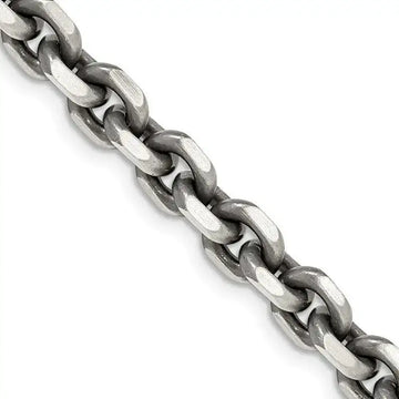 Sterling Silver Antiqued 7mm D/C Elongated Open Link Chain Necklace - Larson Jewelers