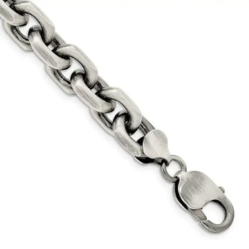 Sterling Silver Antiqued 8.6mm D/C Elongated Open Link Chain Bracelet - Larson Jewelers