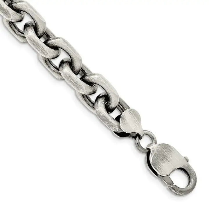 Sterling Silver Antiqued 8.6mm D/C Elongated Open Link Chain Bracelet - Larson Jewelers