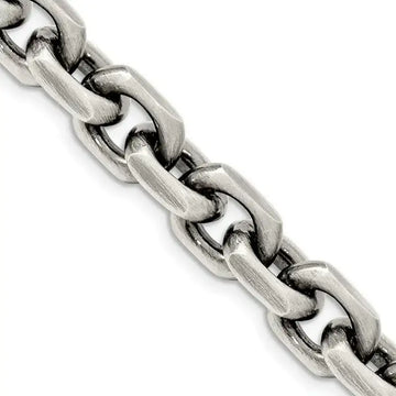 Sterling Silver Antiqued 8.6mm D/C Elongated Open Link Chain Necklace - Larson Jewelers