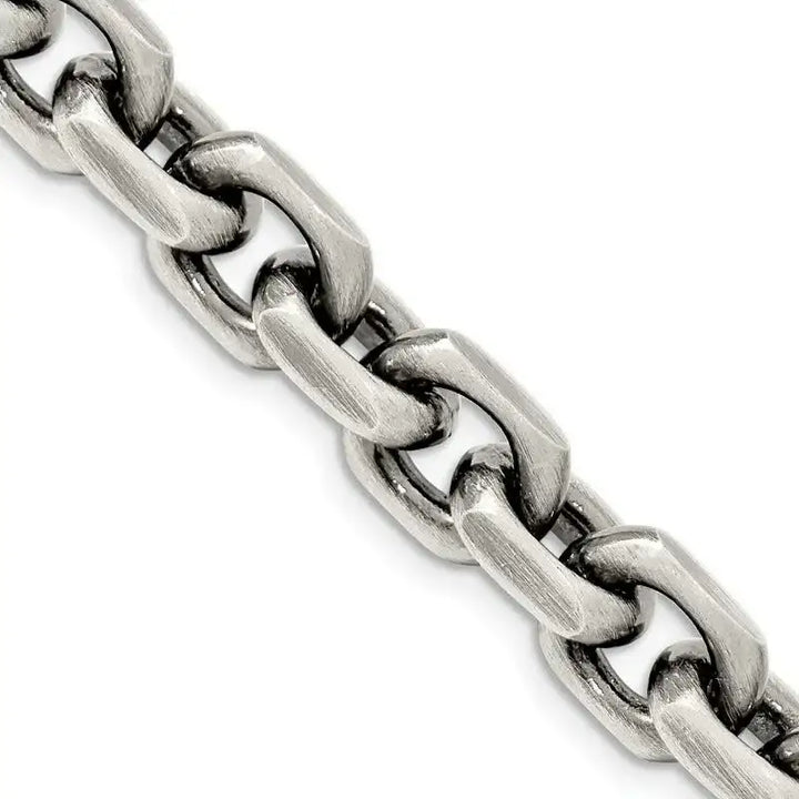 Sterling Silver Antiqued 8.6mm D/C Elongated Open Link Chain Necklace - Larson Jewelers