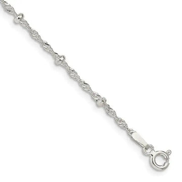 Sterling Silver 2.5mm Singapore w/ Beads Chain Anklet - Larson Jewelers