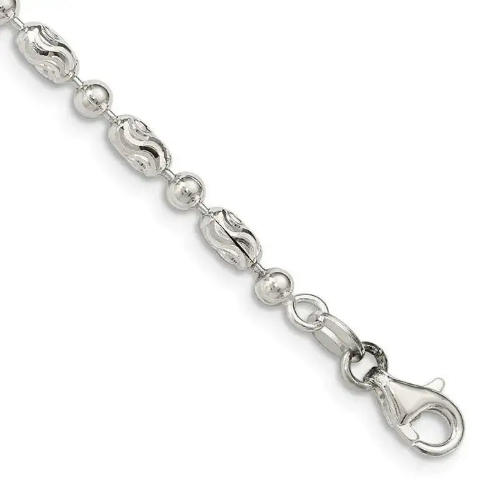 Sterling Silver 3mm Polished and Textured Fancy Beaded Chain Anklet - Larson Jewelers