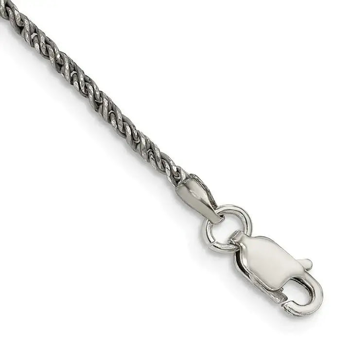 Sterling Silver Ruthenium-plated 1.7mm Twisted Tight Wheat Chain Bracelet - Larson Jewelers