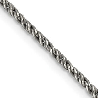 Collier en argent sterling plaqué ruthénium avec chaîne torsadée serrée de 1,7 mm