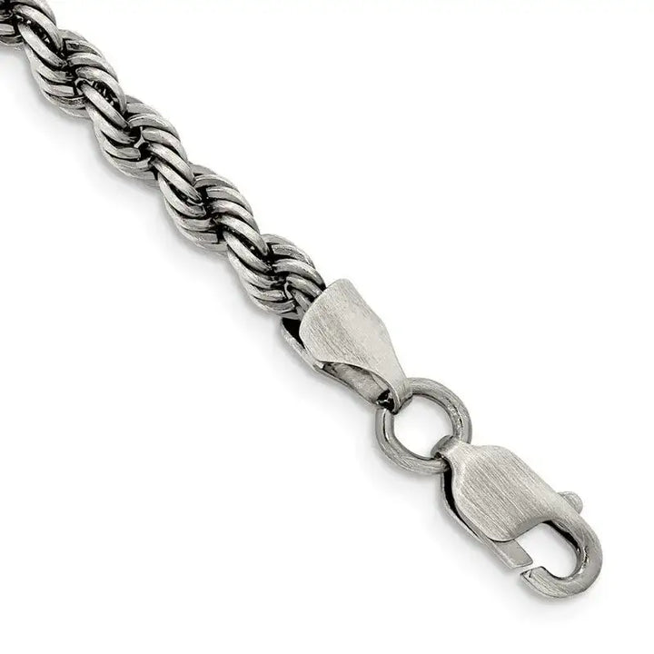 Sterling Silver Ruthenium-plated 4mm Rope Chain Bracelet - Larson Jewelers