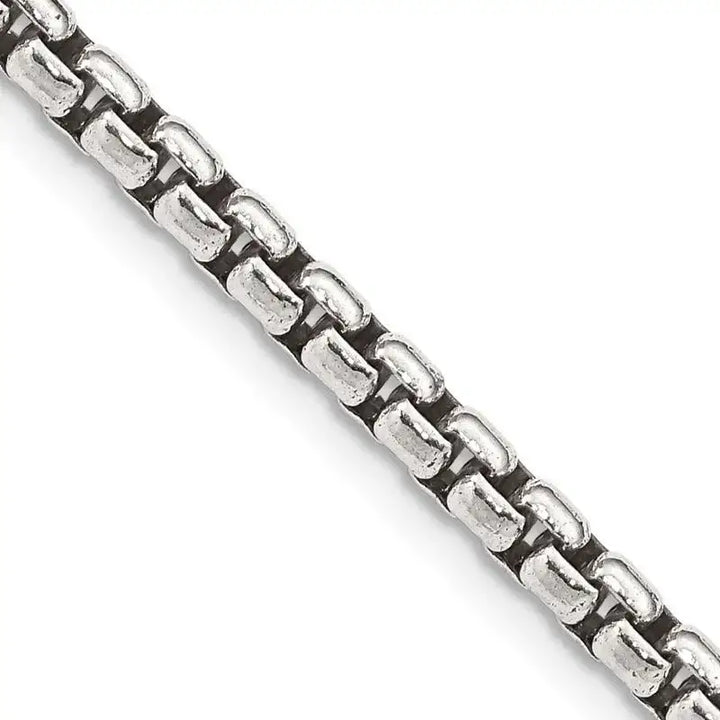 Sterling Silver Antiqued 3.6mm Round Box Chain Necklace - Larson Jewelers