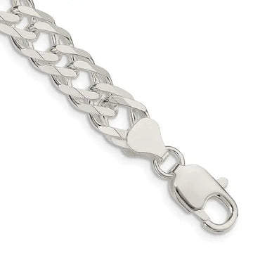 Sterling Silver 7.75mm 6 Side D/C Flat Double Curb Chain Bracelet - Larson Jewelers