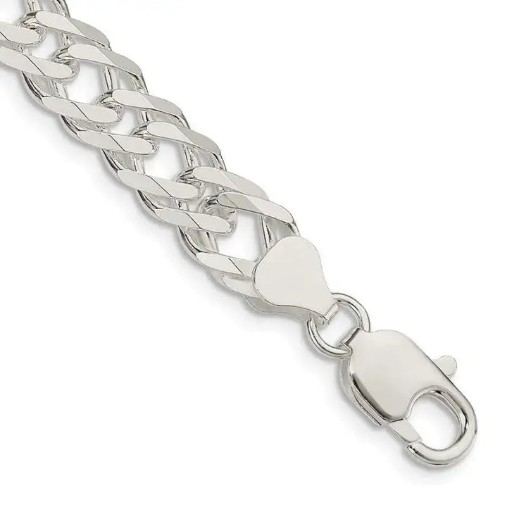 Sterling Silver 7.75mm 6 Side D/C Flat Double Curb Chain Bracelet - Larson Jewelers