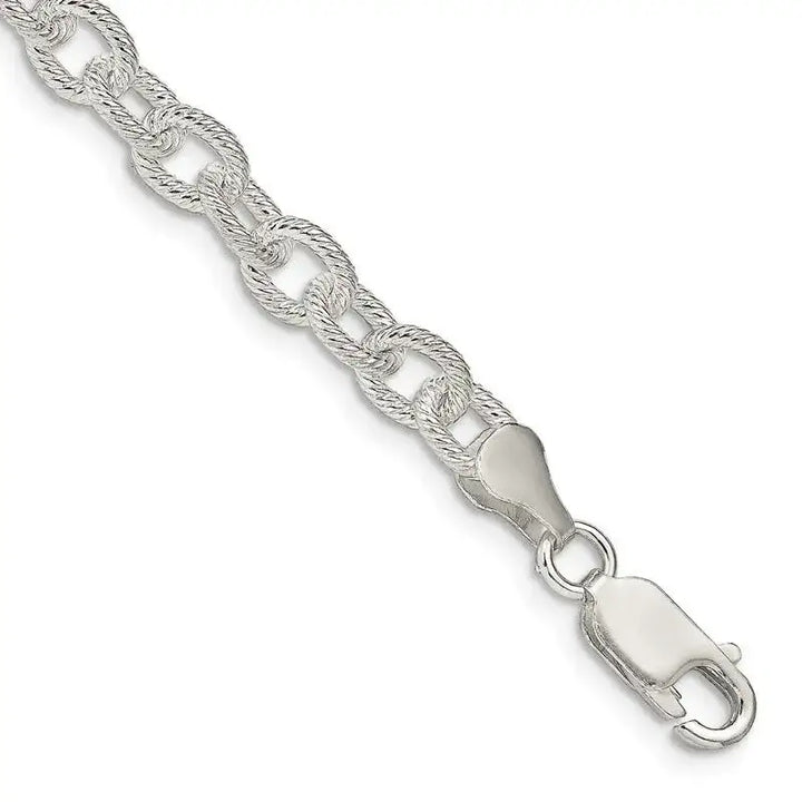 Sterling Silver 6.25mm Fancy Patterned Rolo Chain Bracelet - Larson Jewelers