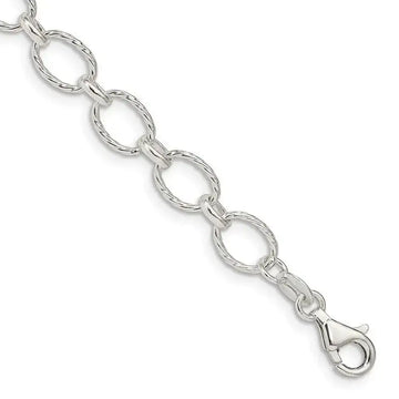Sterling Silver 6.1mm Fancy Patterned Rolo Chain Bracelet - Larson Jewelers