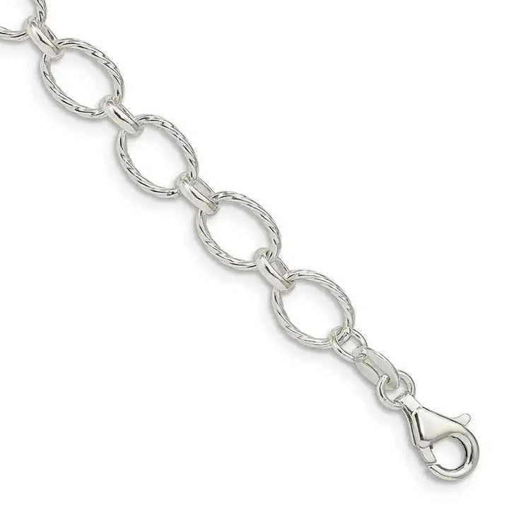 Sterling Silver 6.1mm Fancy Patterned Rolo Chain Bracelet - Larson Jewelers