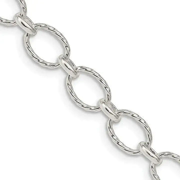 Sterling Silver 6.1mm Fancy Patterned Rolo Chain Necklace - Larson Jewelers
