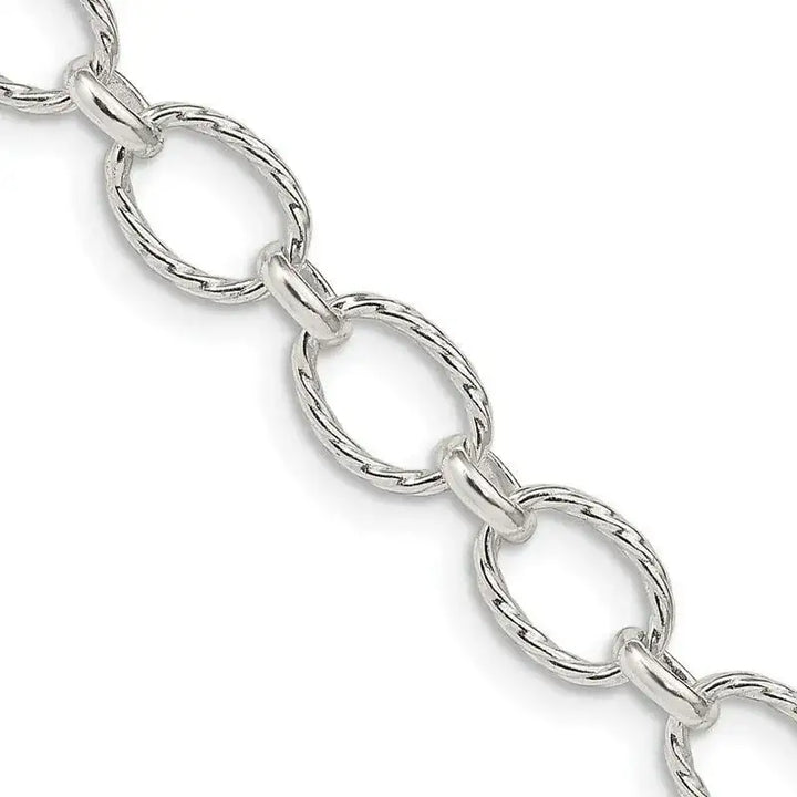 Sterling Silver 6.1mm Fancy Patterned Rolo Chain Necklace - Larson Jewelers