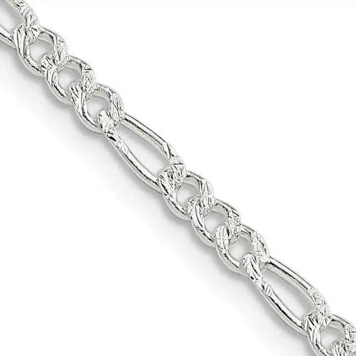 Sterling Silver 3mm Pav Flat Figaro Chain Necklace - Larson Jewelers