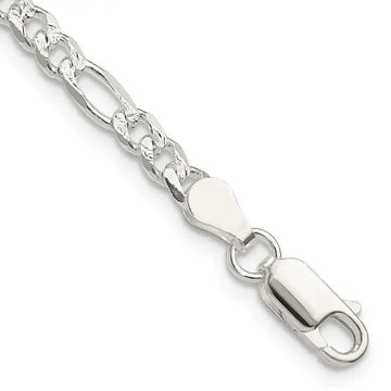 Sterling Silver 4mm Pav‚ Flat Figaro Chain Bracelet - Larson Jewelers